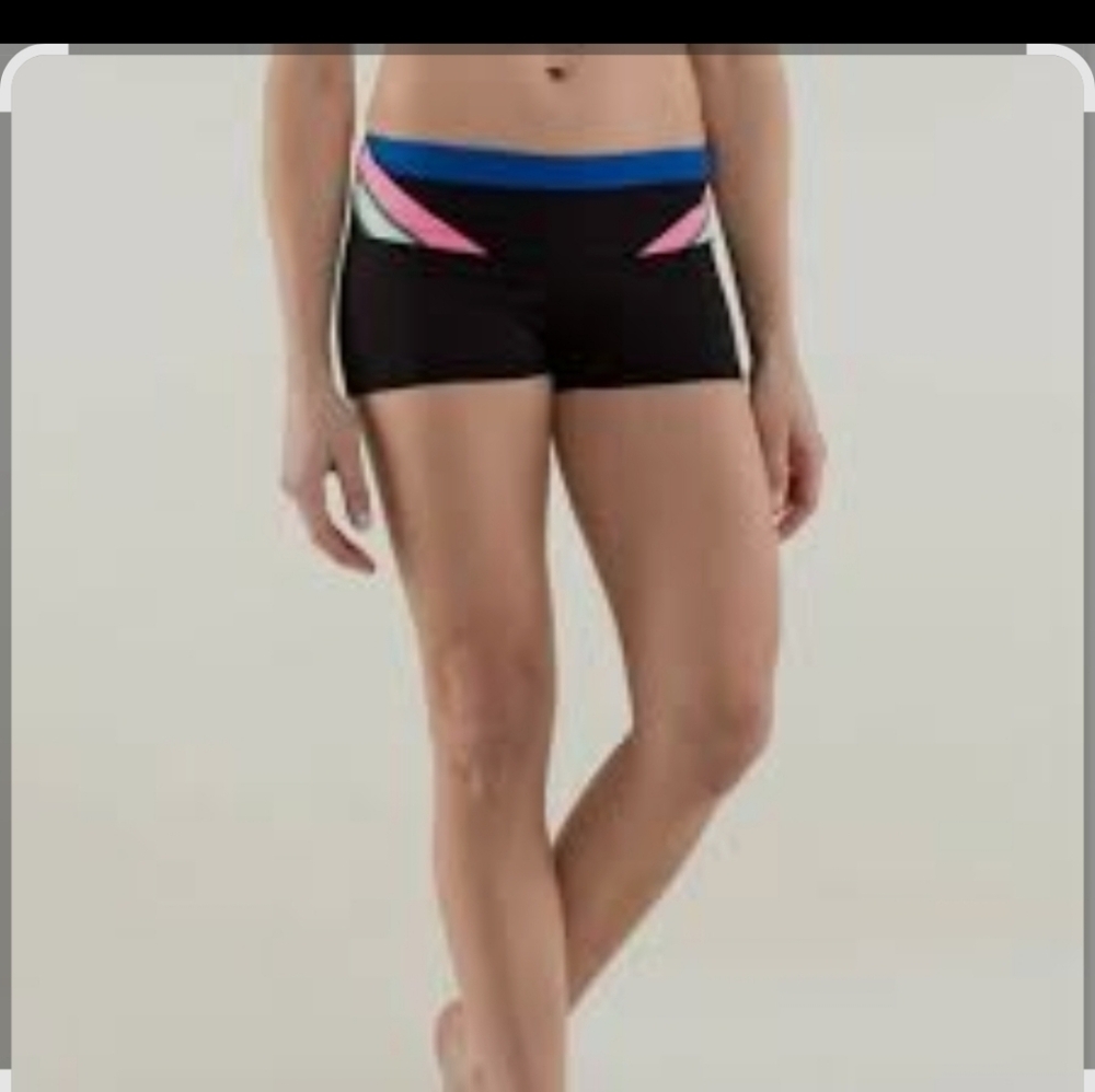 Lululemon Black Athletic Shorts with Pink and Blue Accents